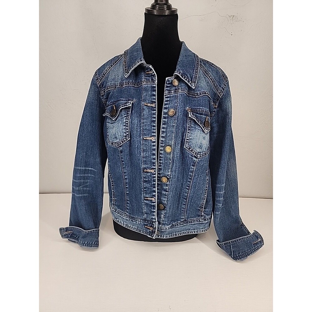 Classic Denim Jean Jacket Stretch Casual Layers | Style & Co Sz Medium